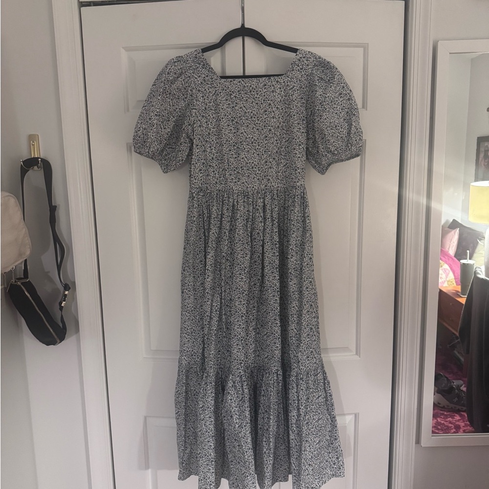 Doen Blue and White Floral 100% Cotton Midi Dress